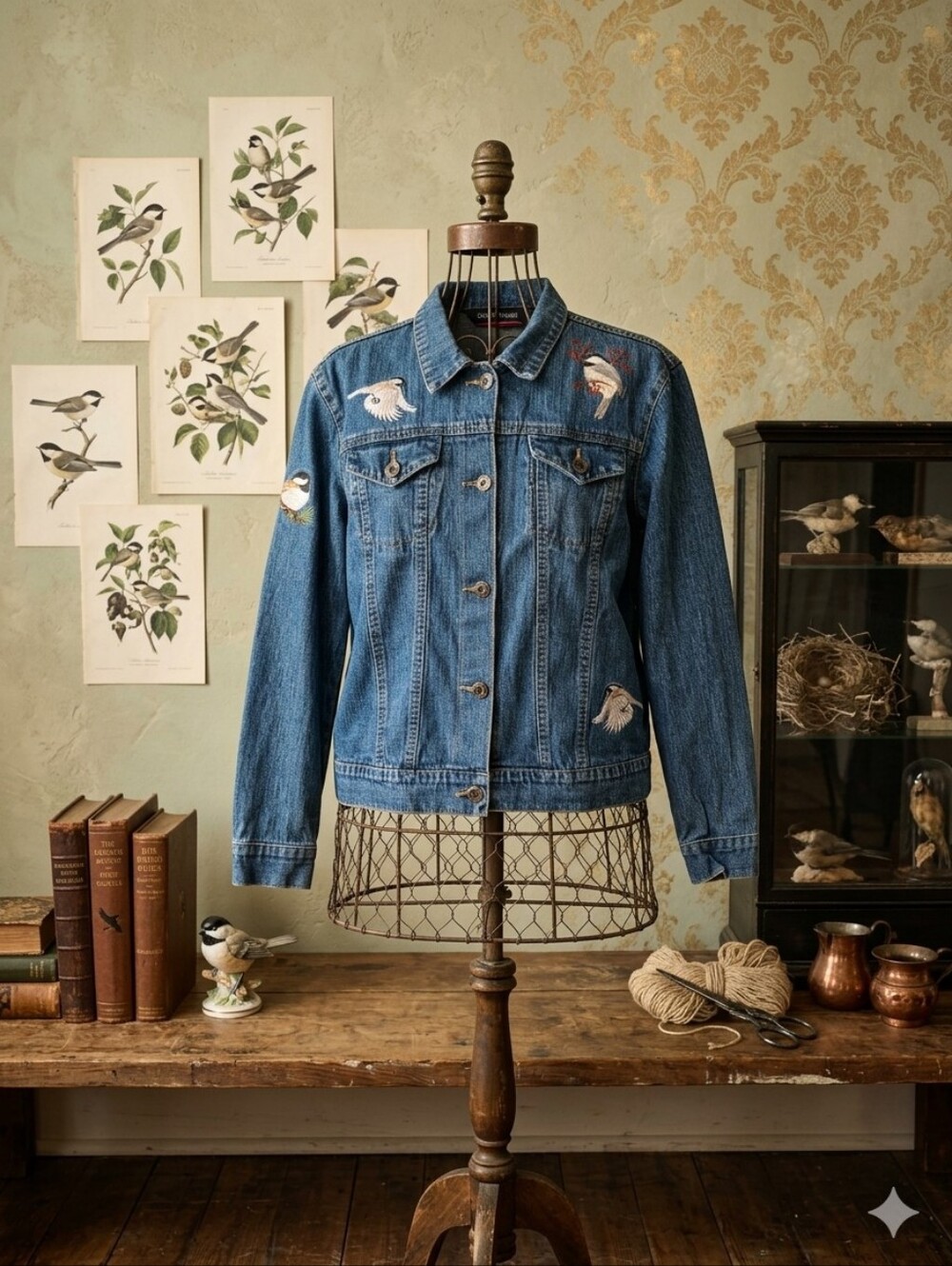 Vintage 90s Denver Hayes Chickadee Embroidered Denim Jacket